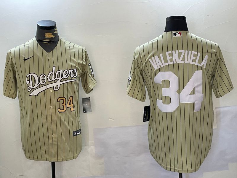 Men Los Angeles Dodgers #34 Valenzuela Green Stripe Game 2024 Nike MLB Jersey style 6